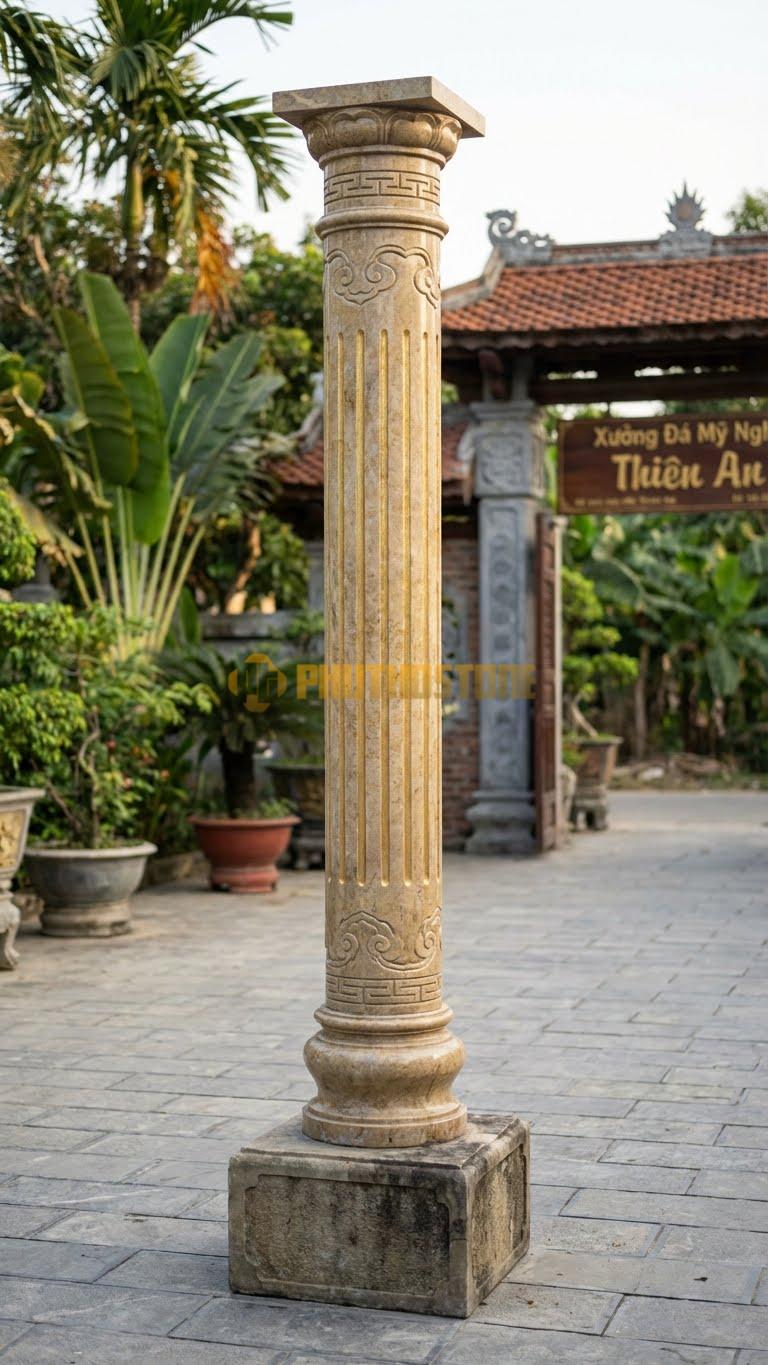 Cột Đá Da Báo Điểm Vàng Các Rãnh Soi Được Sơn Hoặc Mạ Kim Loại Ø 38X320 Cm