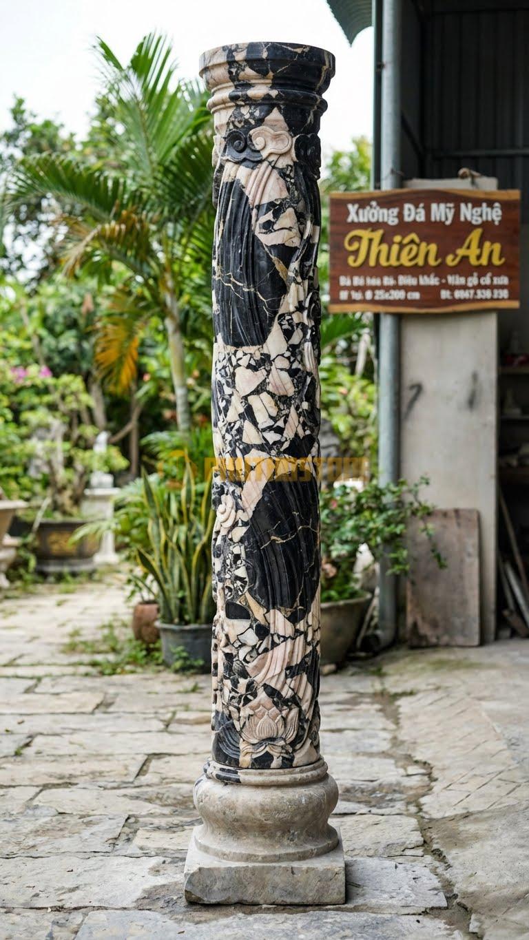 Cột Đá Da Báo Gỗ Hóa Đá Điêu Khắc Giả Vân Gỗ Cổ Xưa Ø 25X200 Cm
