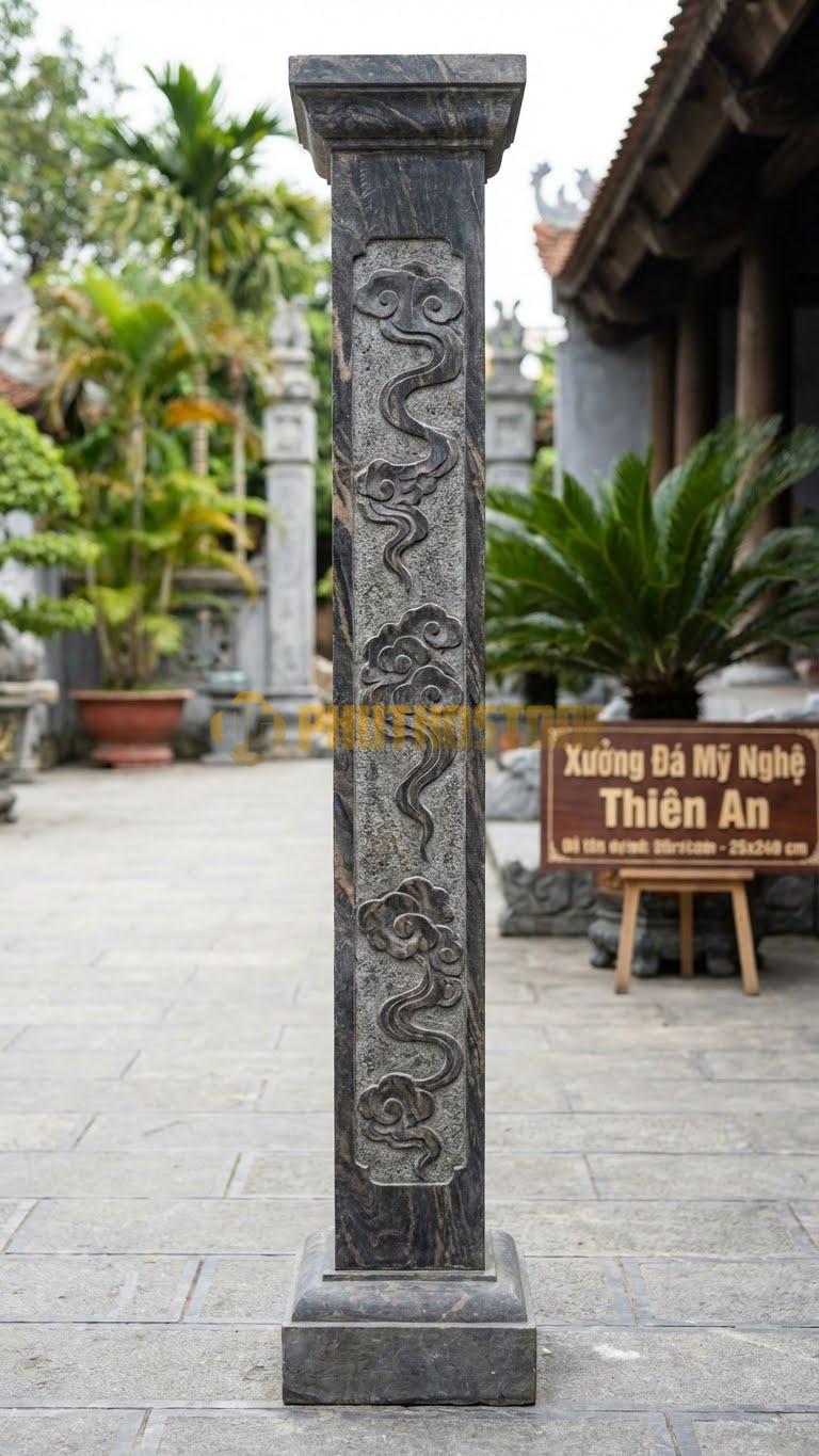 Cột Đá Da Báo Mây Tản Hoa Văn Mây Trôi Nhẹ Nhàng, Thanh Thoát 25X25X240 Cm