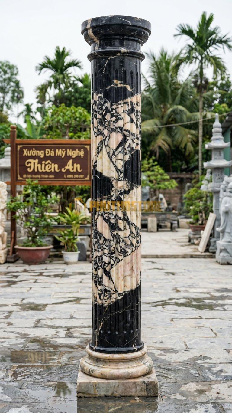 Cột Đá Da Báo Thân Rãnh Sâu 24 Đường Rãnh Soi Dọc Tinh Tế Ø 45X380 Cm