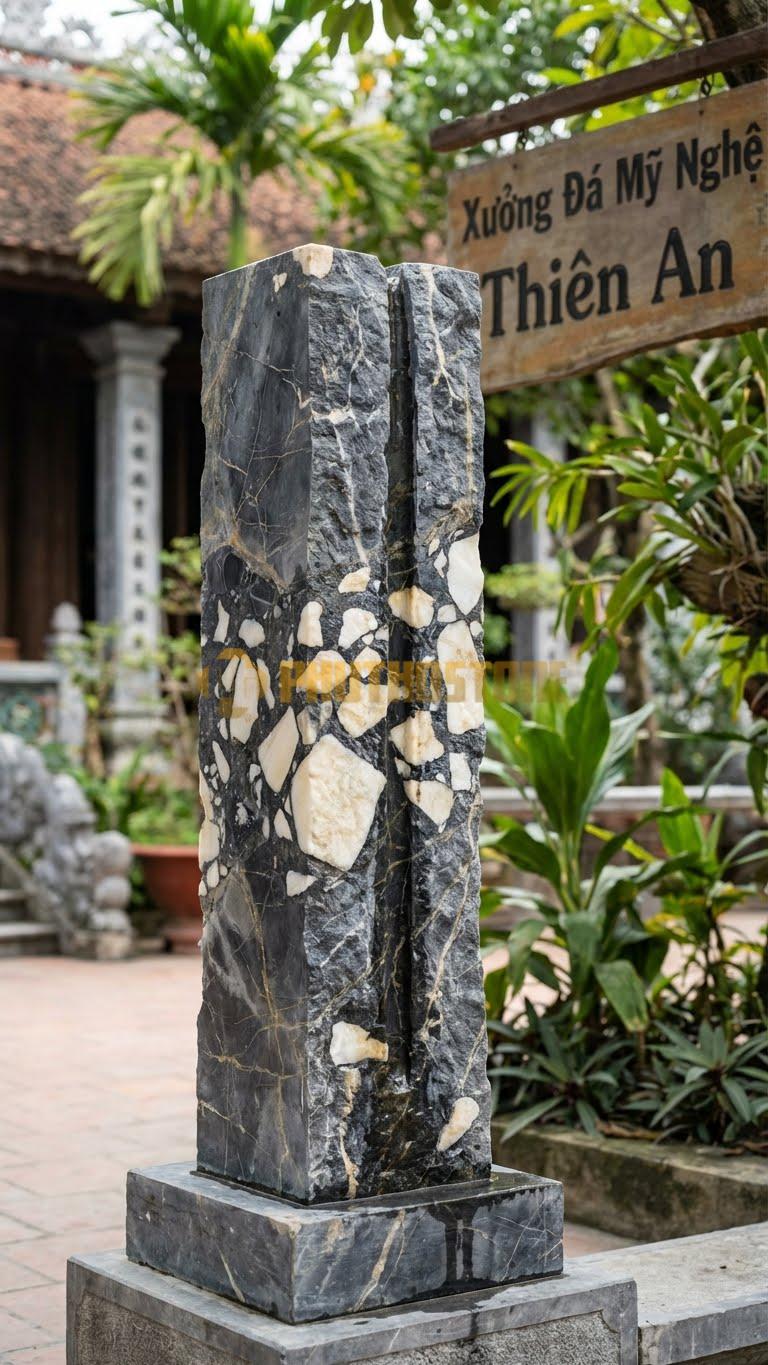 Cột Đá Da Báo Thủy Đài Cột Có Rãnh Dẫn Nước Chảy Từ Đỉnh 35X35X160 Cm
