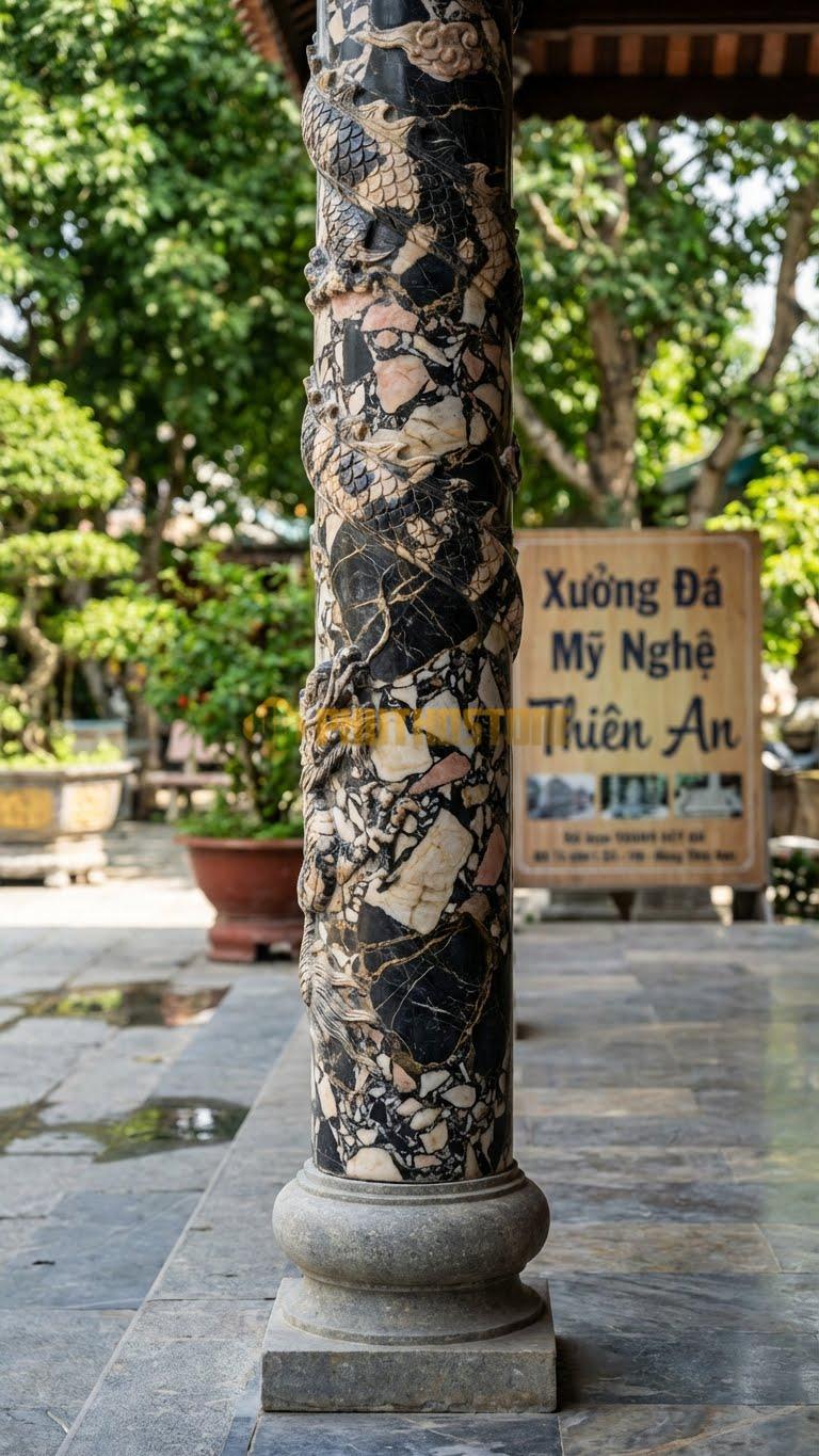 Cột Đá Da Báo Trạm Rồng Nhỏ Rồng Quấn Quanh Cho Tiểu Cảnh Ø 20X180 Cm