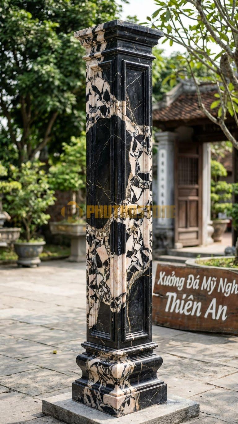 Cột Đá Da Báo Vuông Phào Chỉ Nổi Chỉ Nổi Bao Quanh Thân Cột Tạo Khối 45X45X360 Cm