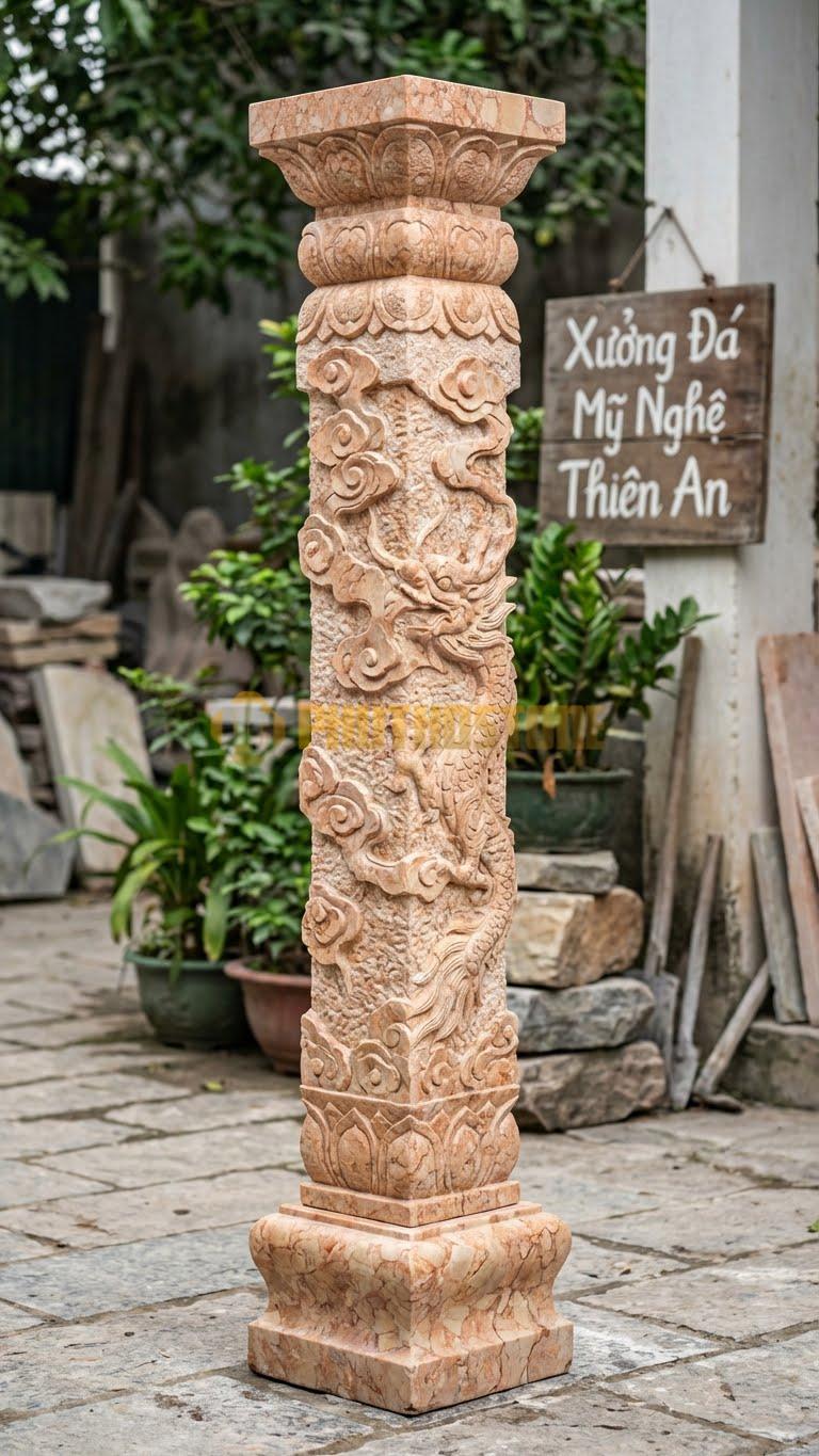 Cột Đá Hồng Đá Chẻ Bề Mặt Thô Ráp, Không Mài Bóng 30X30X220 Cm