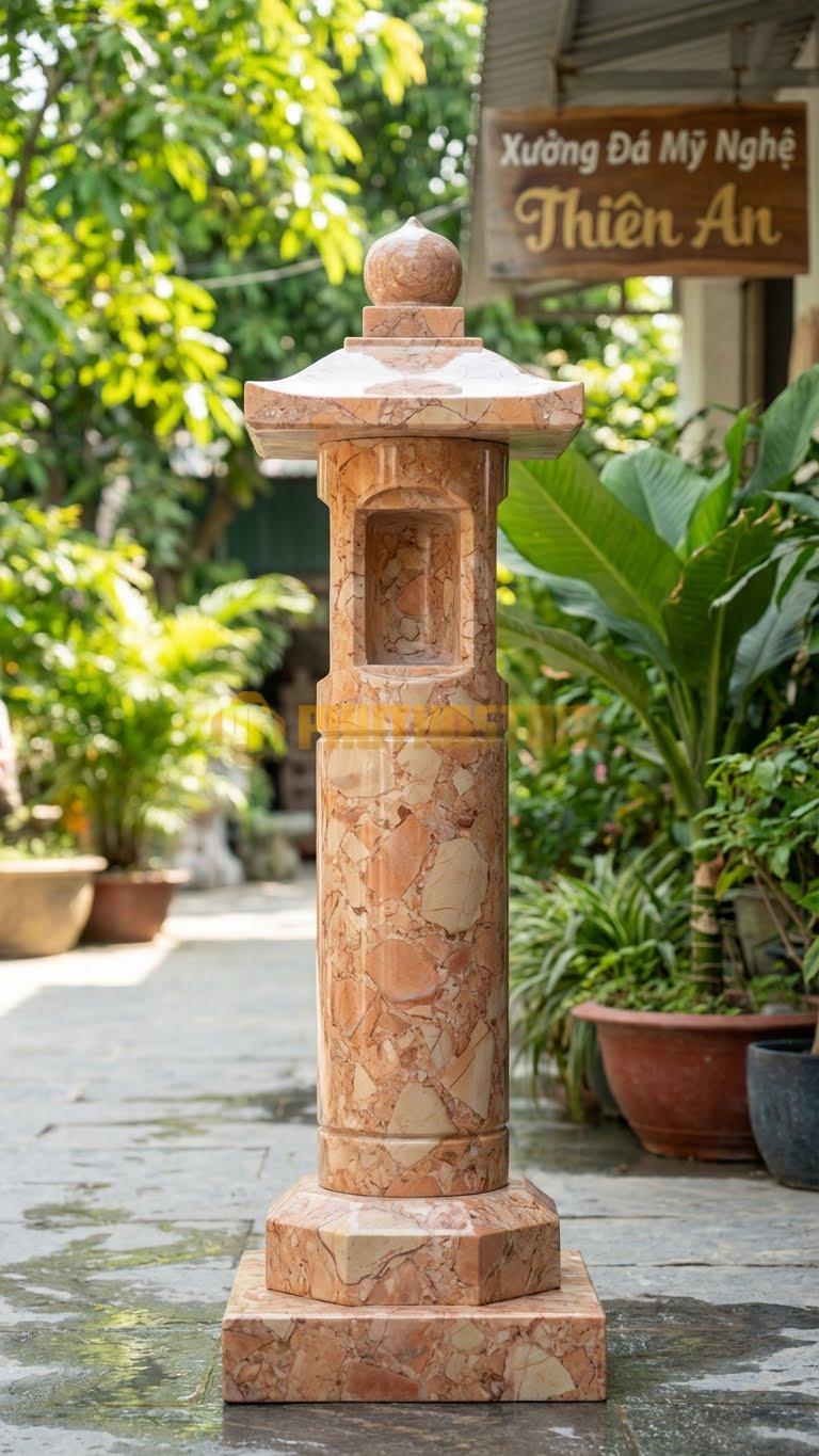 Cột Đá Hồng Đèn Đá Nhật Bản Cột Tích Hợp Hộc Để Đèn Bên Trong 30X30X120 Cm