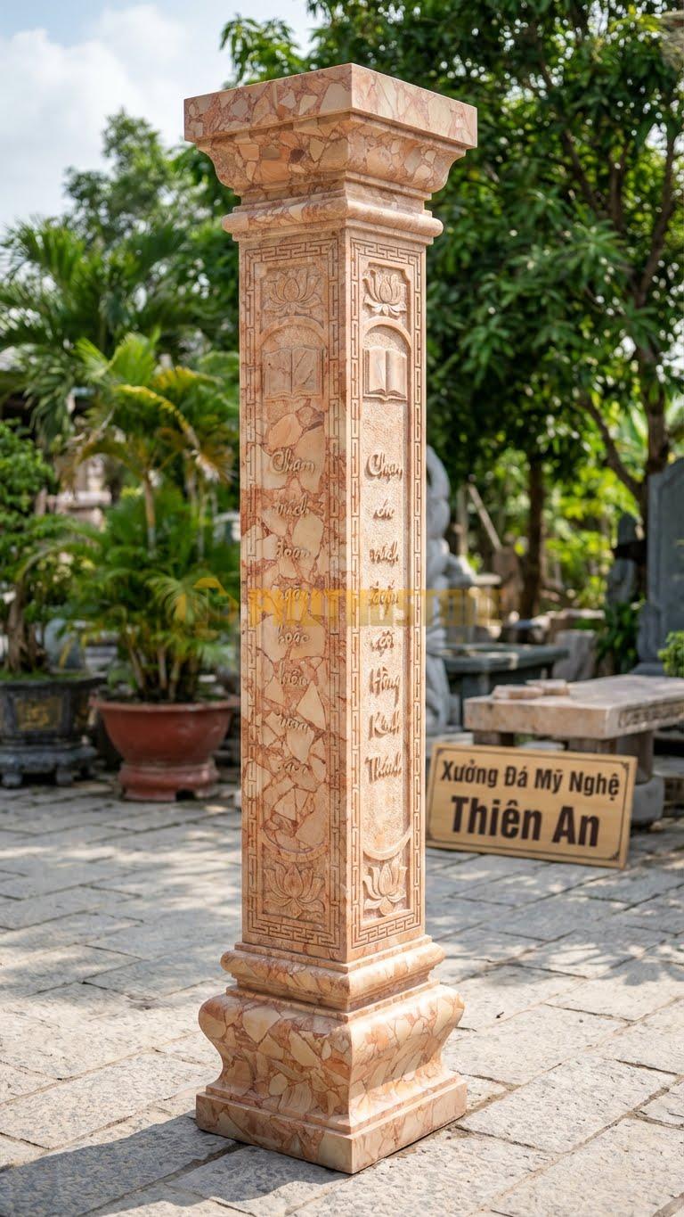 Cột Đá Hồng Kinh Thánh Chạm Các Trích Đoạn Ngắn Hoặc Biểu Tượng Sách 35X35X300 Cm