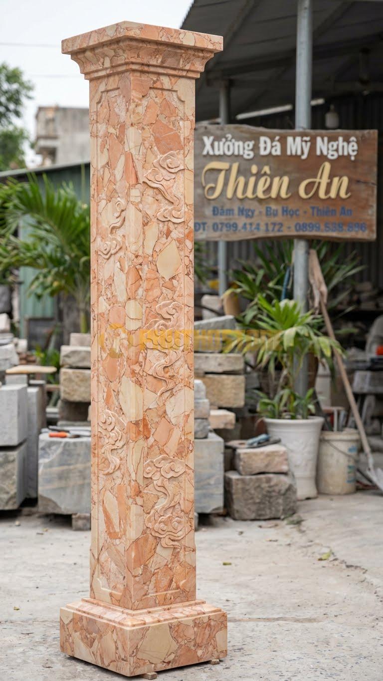 Cột Đá Hồng Mây Tản Hoa Văn Mây Trôi Nhẹ Nhàng, Thanh Thoát 25X25X240 Cm