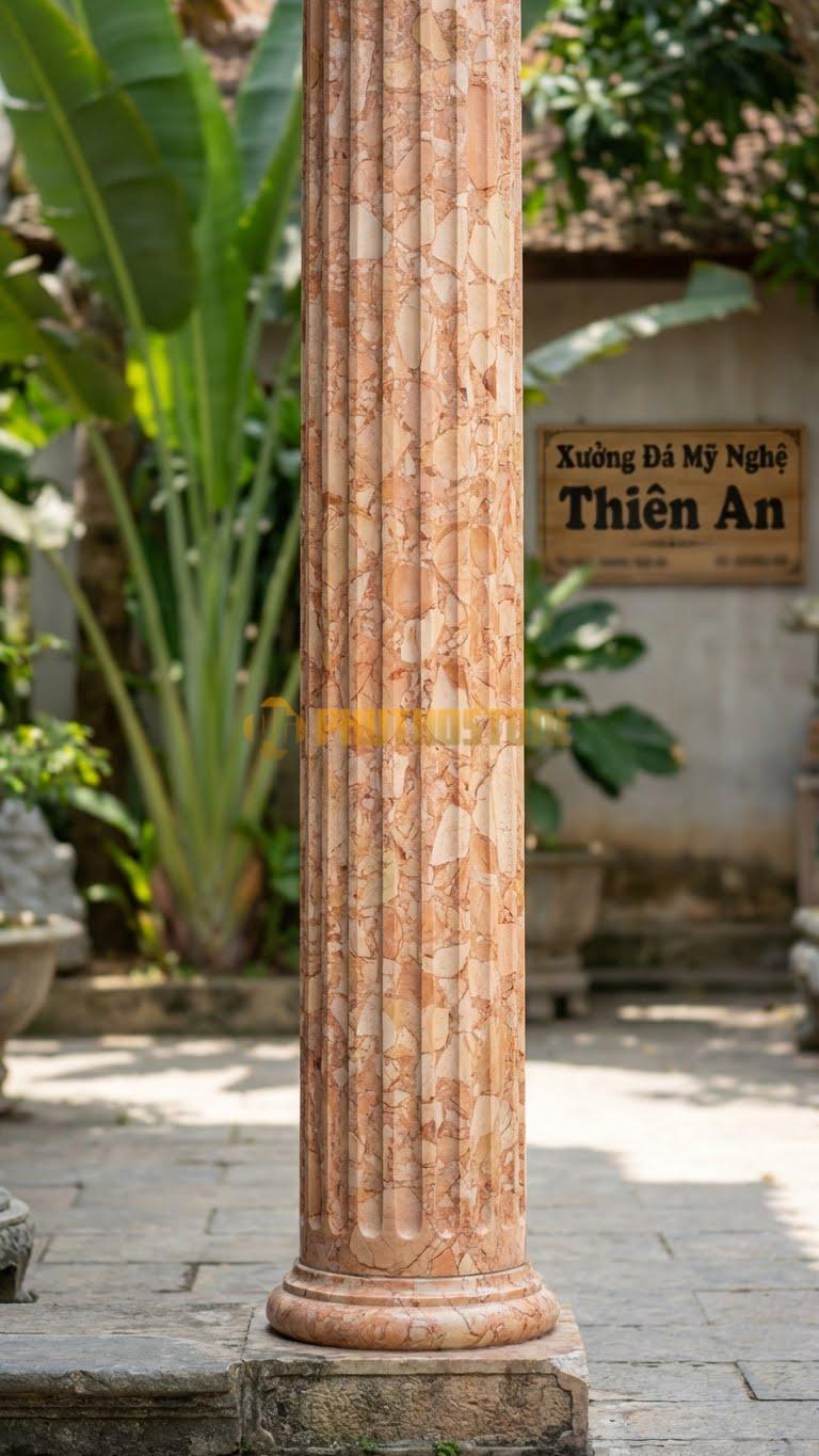 Cột Đá Hồng Thân Rãnh Sâu 24 Đường Rãnh Soi Dọc Tinh Tế Ø 45X380 Cm