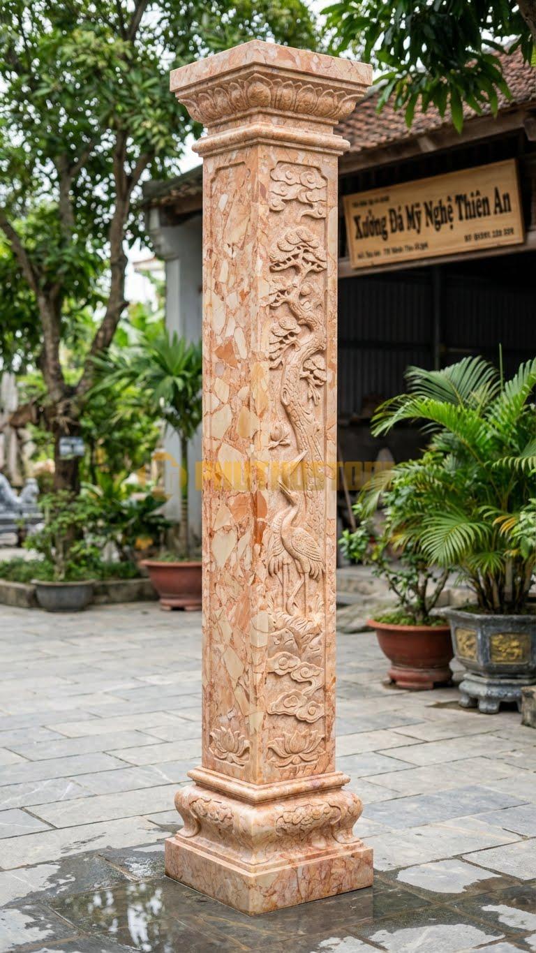 Cột Đá Hồng Tùng Hạc Cảnh Chim Hạc Dưới Gốc Tùng Cổ Thụ 40X40X320 Cm