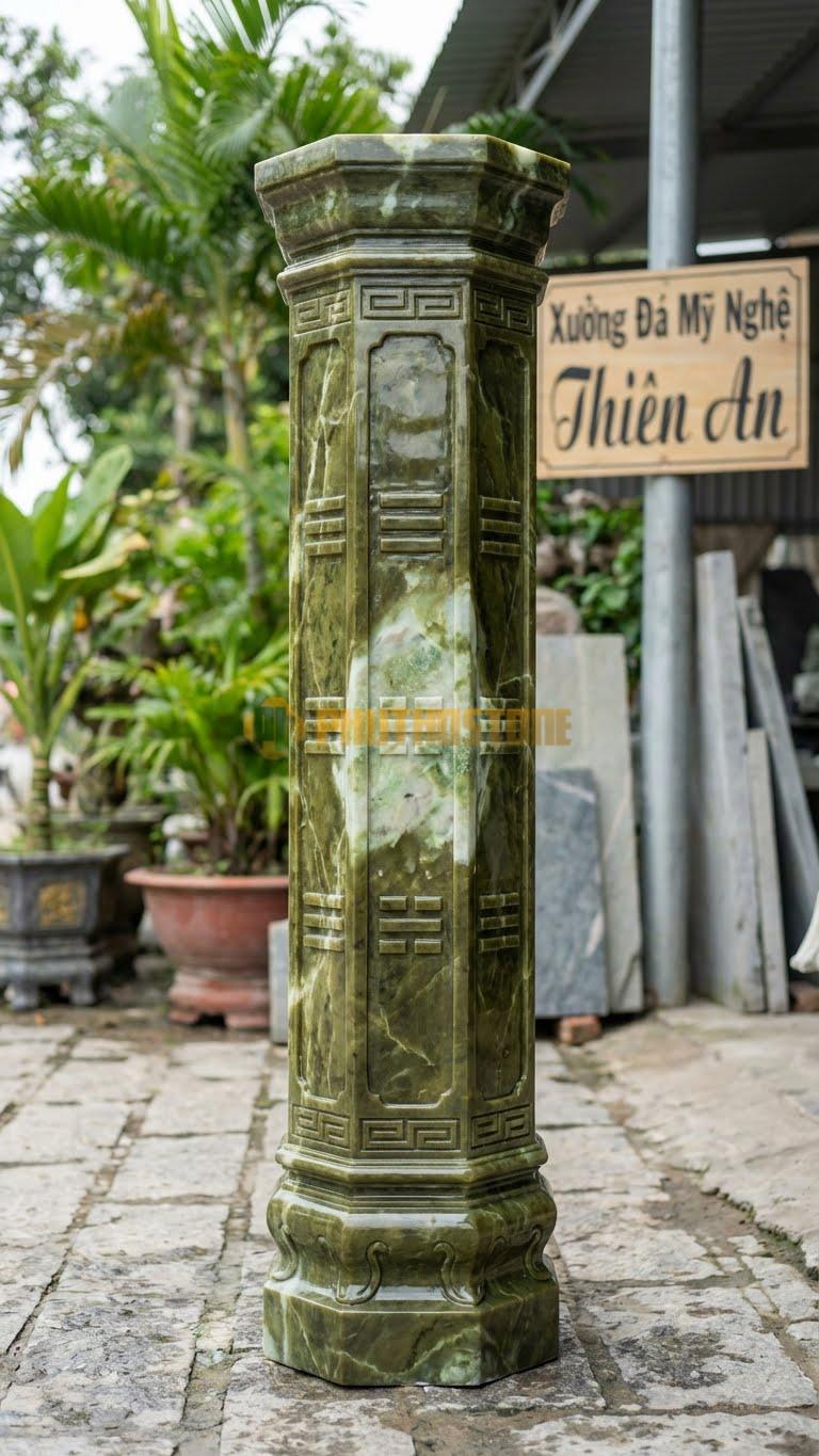 Cột Đá Serpentine Bát Quái Thân Cột Hình Bát Giác, Chạm 8 Quẻ Ø 35X300 Cm