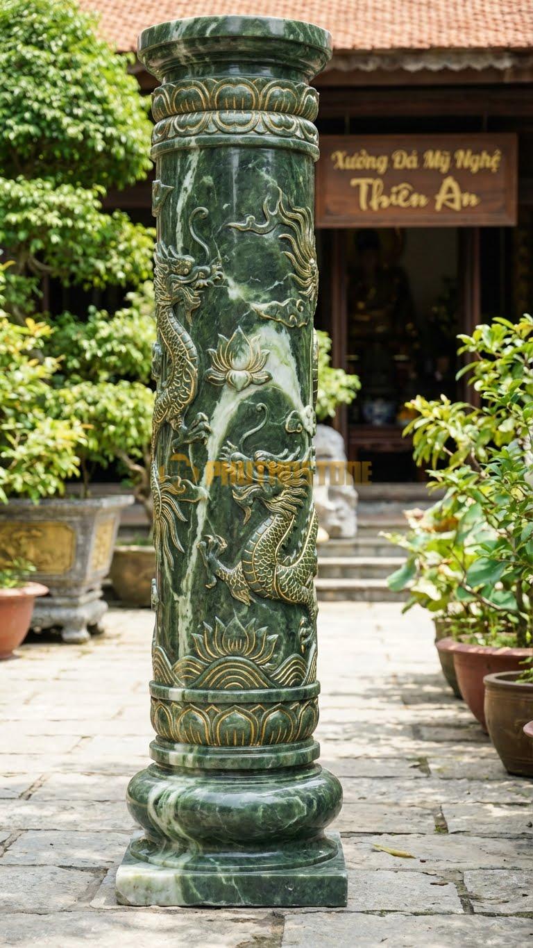 Cột Đá Serpentine Điểm Vàng Các Rãnh Soi Được Sơn Hoặc Mạ Kim Loại Ø 38X320 Cm