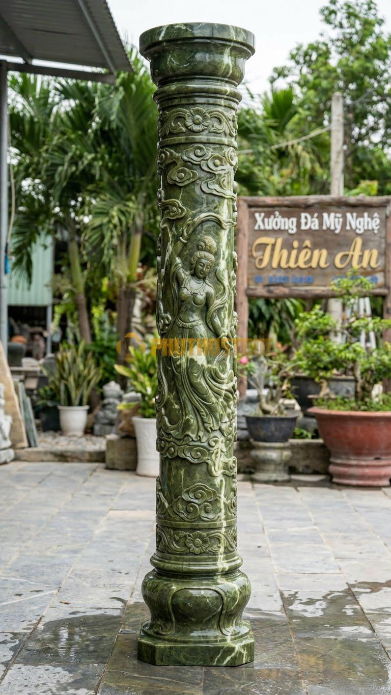 Cột Đá Serpentine Điêu Khắc Nữ Thần Thân Cột Chạm Phù Điêu Người/Thiên Thần Ø 40X320 Cm