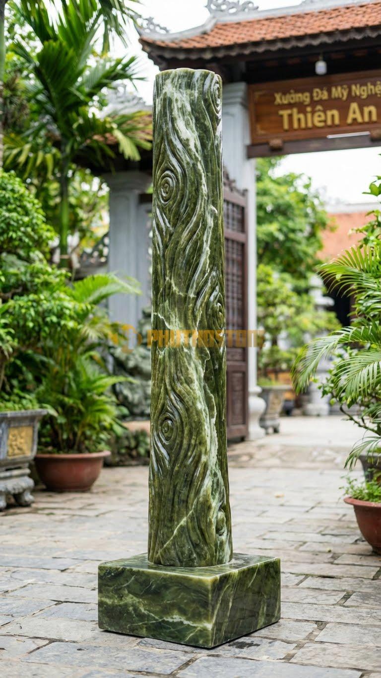 Cột Đá Serpentine Gỗ Hóa Đá Điêu Khắc Giả Vân Gỗ Cổ Xưa Ø 25X200 Cm