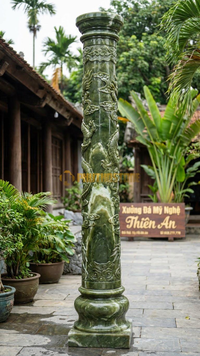 Cột Đá Serpentine Mặt Tiền Đại Sảnh Kích Thước Khổng Lồ, Bề Mặt Bóng Kiếng Ø 60X500 Cm