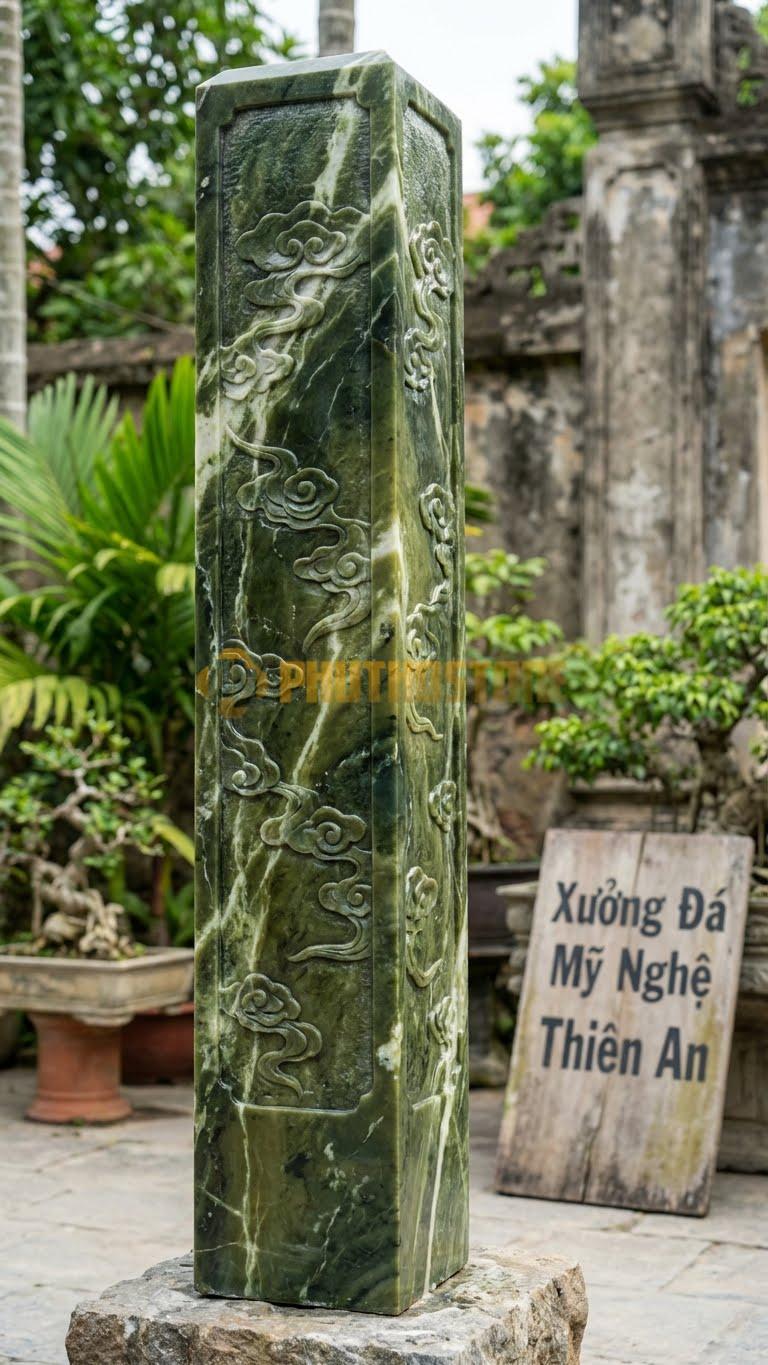 Cột Đá Serpentine Mây Tản Hoa Văn Mây Trôi Nhẹ Nhàng, Thanh Thoát 25X25X240 Cm