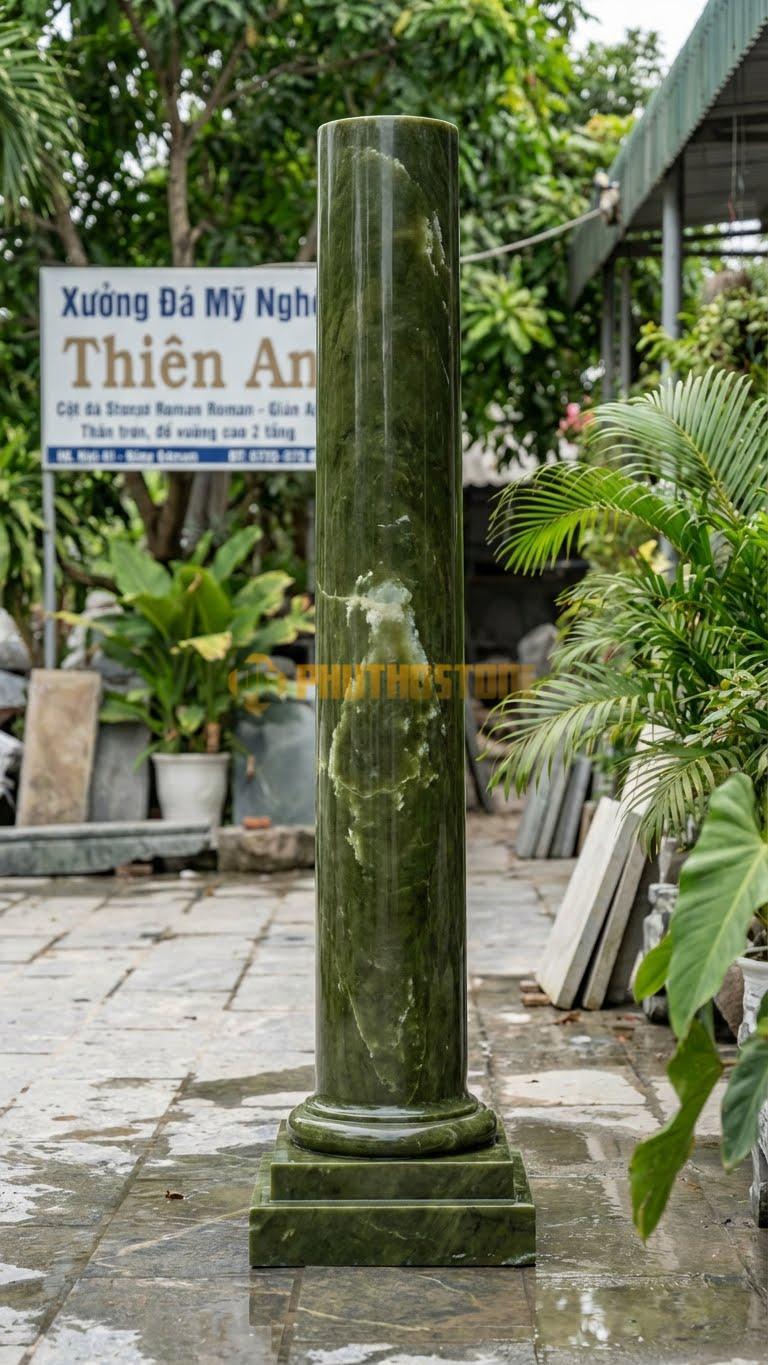Cột Đá Serpentine Roman Đơn Giản Thân Trơn, Đế Vuông Cao 2 Tầng Ø 50X400 Cm