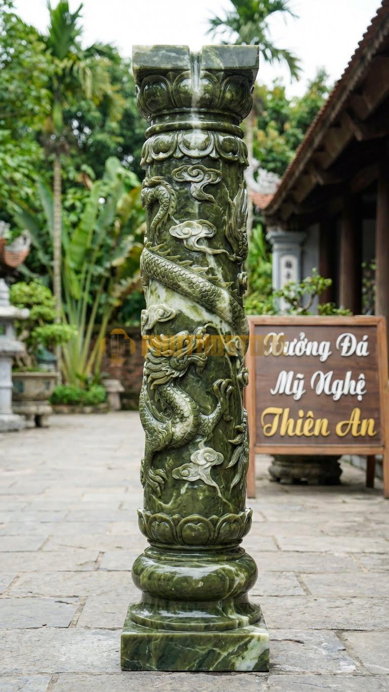 Cột Đá Serpentine Thủy Đài Cột Có Rãnh Dẫn Nước Chảy Từ Đỉnh 35X35X160 Cm