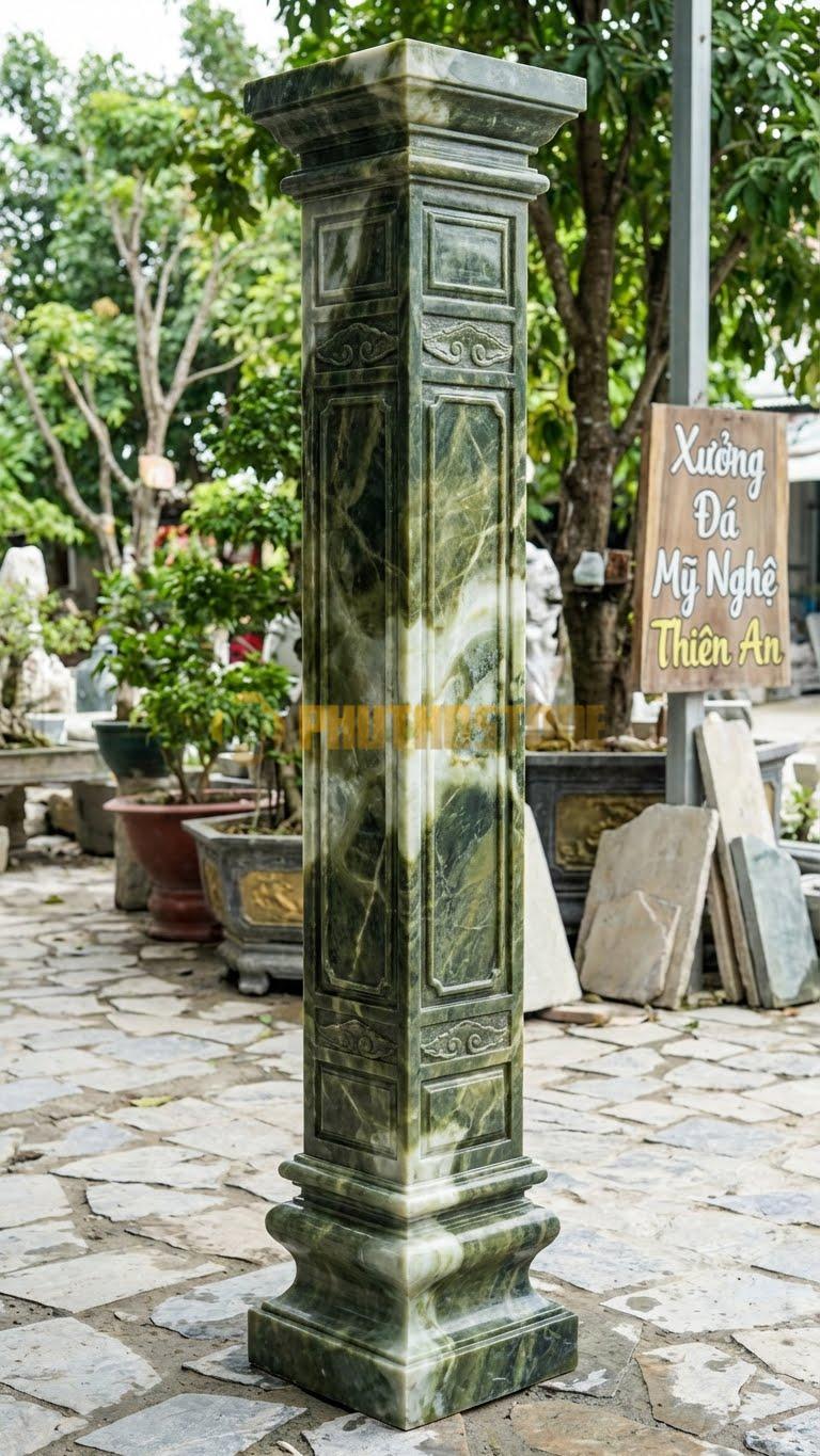 Cột Đá Serpentine Vuông Phào Chỉ Nổi Chỉ Nổi Bao Quanh Thân Cột Tạo Khối 45X45X360 Cm