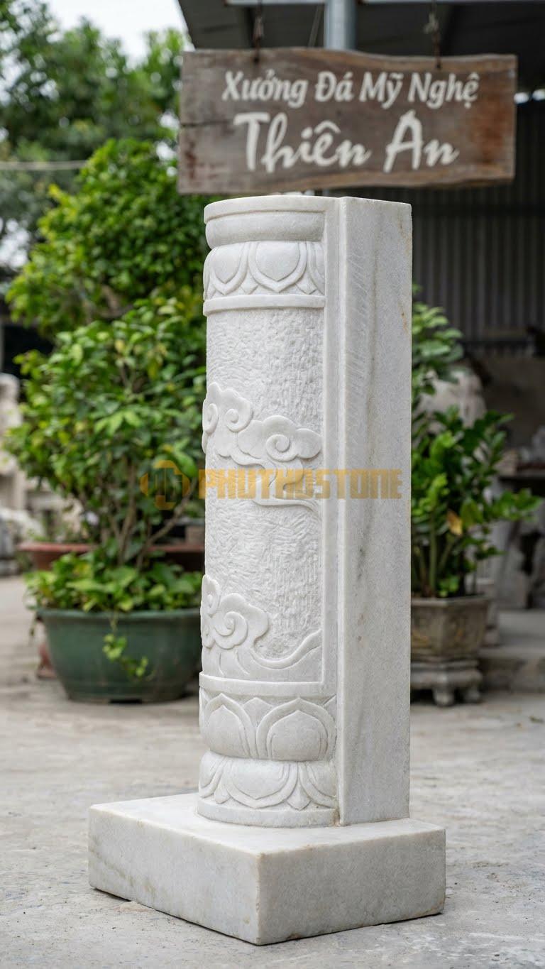 Cột Đá Trắng Muối Bản Nguyệt Thân Cột Nửa Tròn Nửa Phẳng Áp Tường 20X30X260 Cm