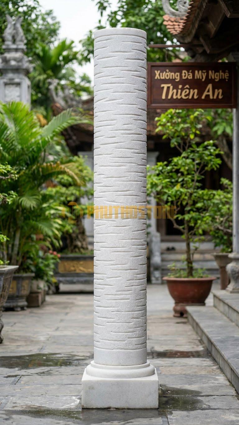 Cột Đá Trắng Muối Chỉ Ngang Ngẫu Nhiên Các Đường Cắt Ngang Không Quy Luật 35X35X250 Cm