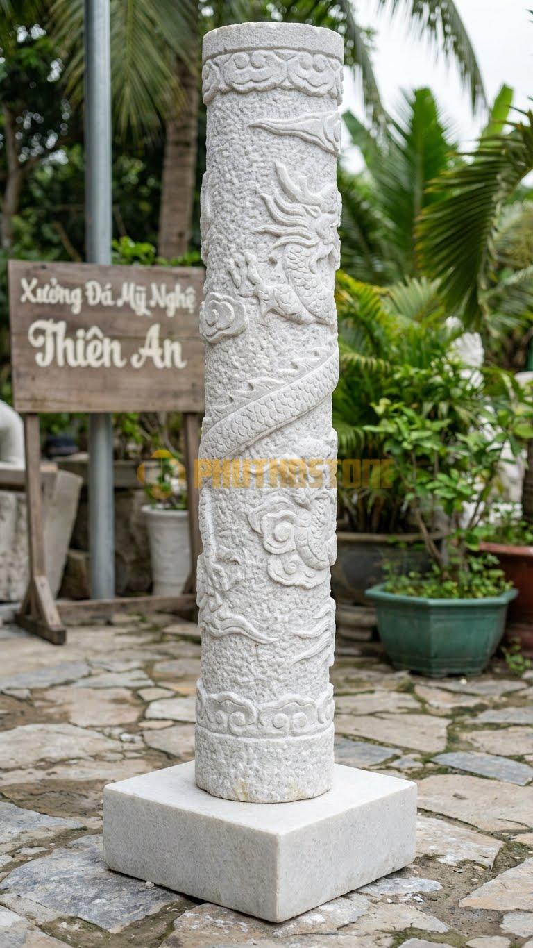 Cột Đá Trắng Muối Đá Chẻ Bề Mặt Thô Ráp, Không Mài Bóng 30X30X220 Cm