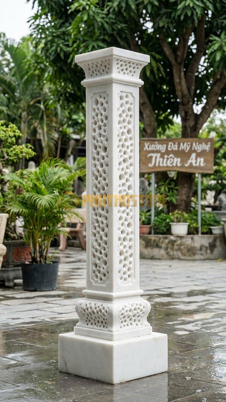 Cột Đá Trắng Muối Đá Tổ Ong Bề Mặt Đục Lỗ Tự Nhiên Kiểu Đá Cổ 25X25X150 Cm