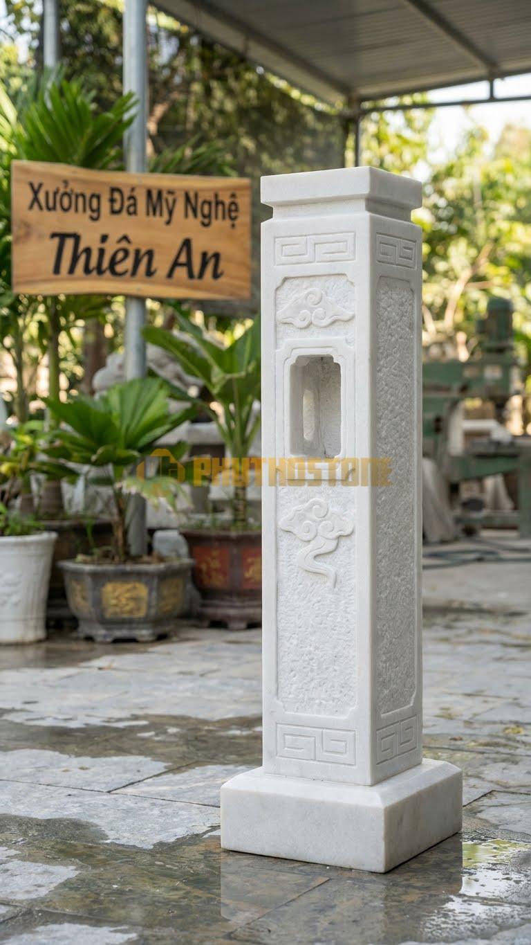 Cột Đá Trắng Muối Đèn Đá Nhật Bản Cột Tích Hợp Hộc Để Đèn Bên Trong 30X30X120 Cm