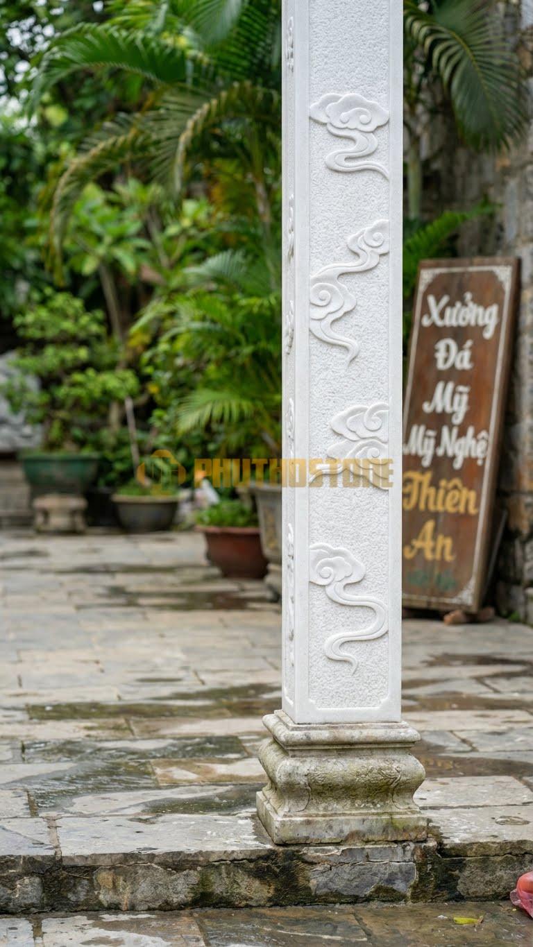 Cột Đá Trắng Muối Mây Tản Hoa Văn Mây Trôi Nhẹ Nhàng, Thanh Thoát 25X25X240 Cm