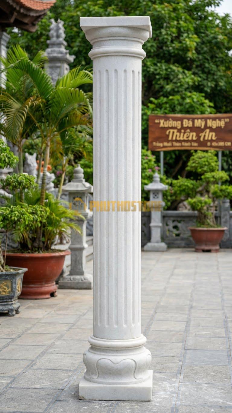 Cột Đá Trắng Muối Thân Rãnh Sâu 24 Đường Rãnh Soi Dọc Tinh Tế Ø 45X380 Cm