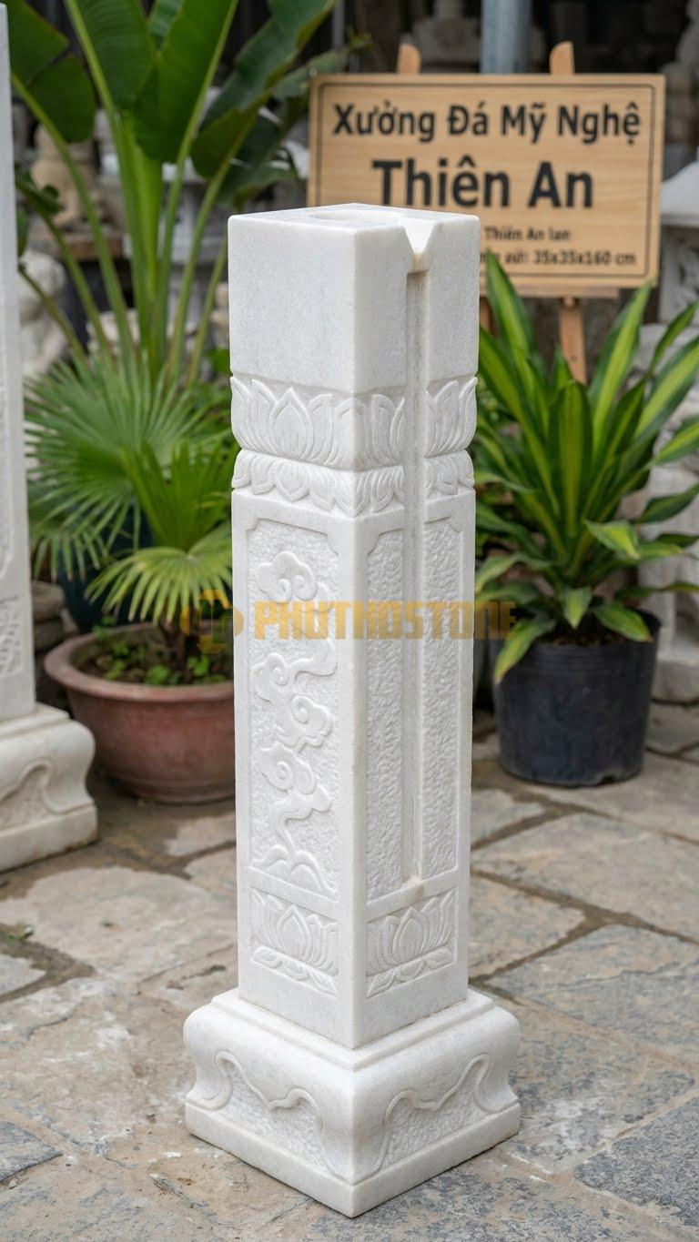 Cột Đá Trắng Muối Thủy Đài Cột Có Rãnh Dẫn Nước Chảy Từ Đỉnh 35X35X160 Cm