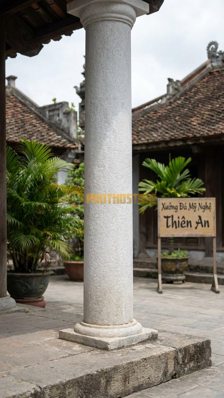Cột Đá Trắng Muối Tròn Trơn Đánh Nhám Tạo Cảm Giác Phong Trần, Cổ Kính Ø 30X240 Cm