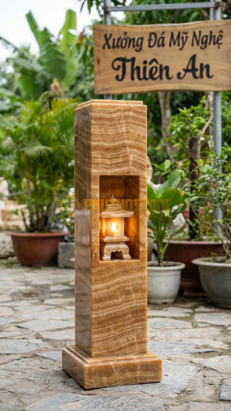 Cột Đá Vân Gỗ Đèn Đá Nhật Bản Cột Tích Hợp Hộc Để Đèn Bên Trong 30X30X120 Cm