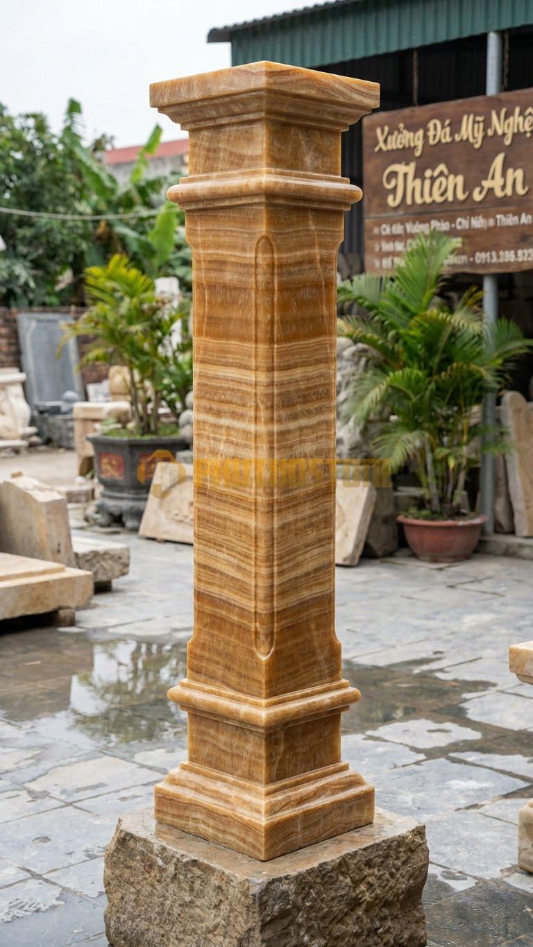 Cột Đá Vân Gỗ Vuông Phào Chỉ Nổi Chỉ Nổi Bao Quanh Thân Cột Tạo Khối 45X45X360 Cm