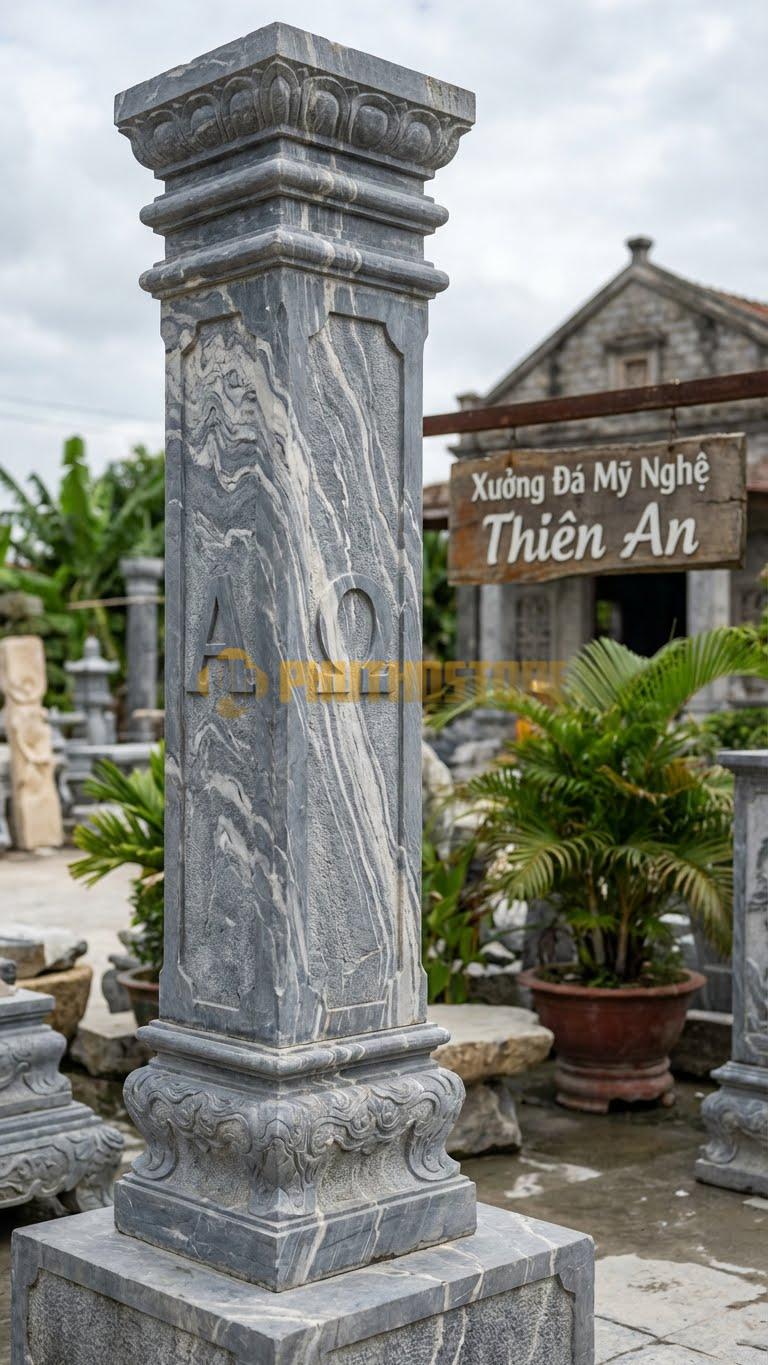 Cột Đá Vân Mây Biểu Tượng Alpha & Omega Chạm Hai Ký Tự Đầu Và Cuối Bảng Chữ Cái Hy Lạp 30X30X260 Cm