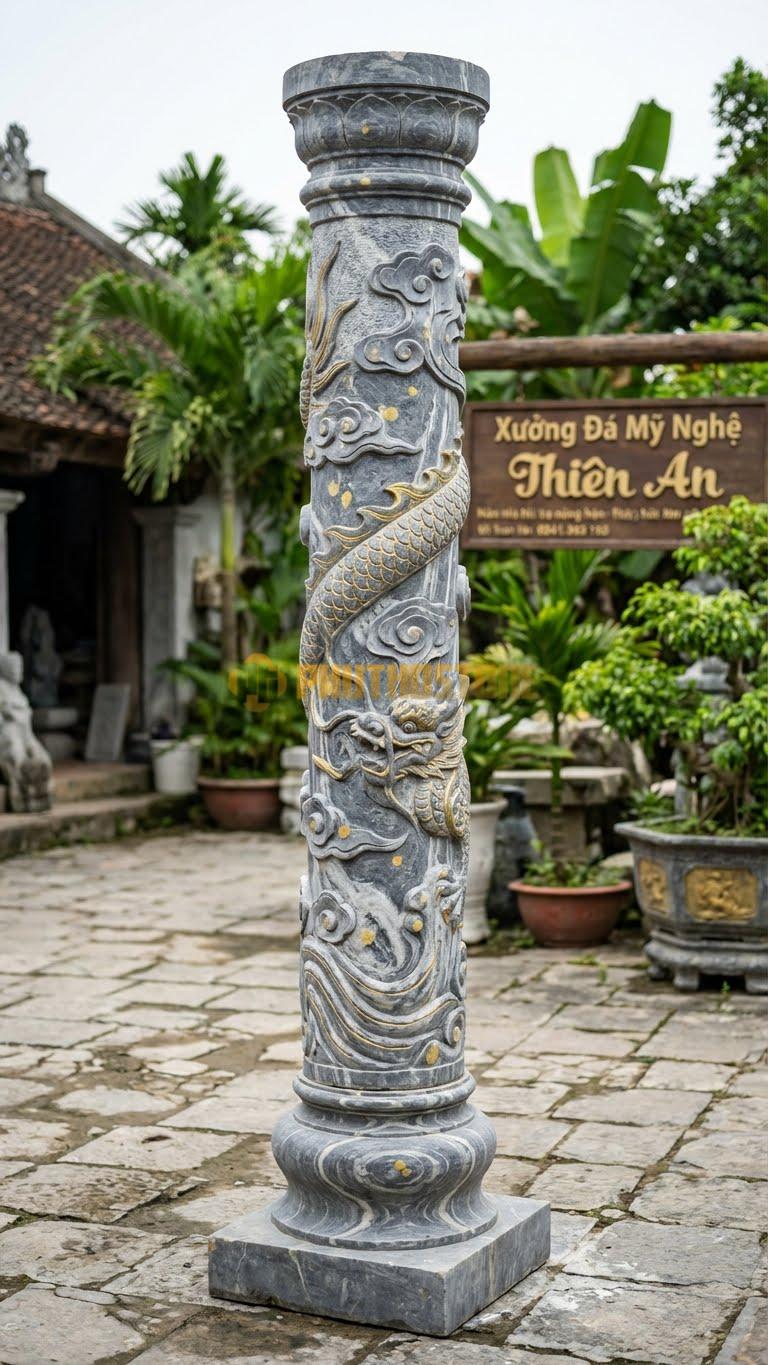 Cột Đá Vân Mây Điểm Vàng Các Rãnh Soi Được Sơn Hoặc Mạ Kim Loại Ø 38X320 Cm