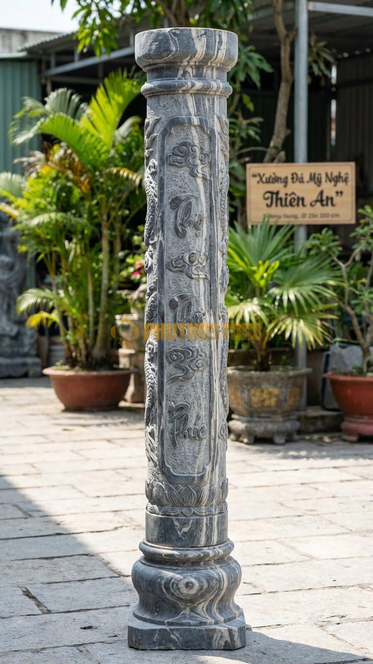 Cột Đá Vân Mây Gỗ Hóa Đá Điêu Khắc Giả Vân Gỗ Cổ Xưa Ø 25X200 Cm