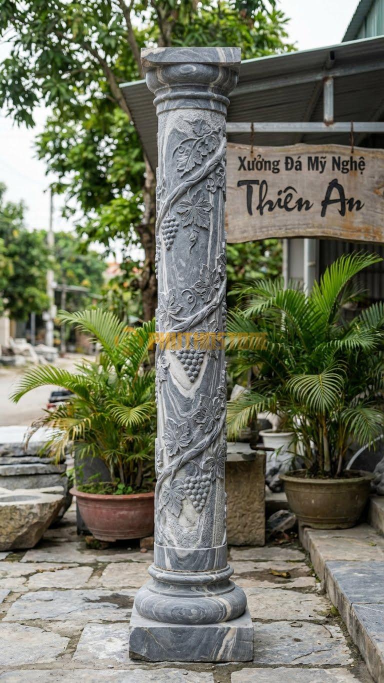 Cột Đá Vân Mây Hoa Văn Lá Nho Dây Nho Quấn Quanh Thân (Biểu Tượng Công Giáo) Ø 35X300 Cm