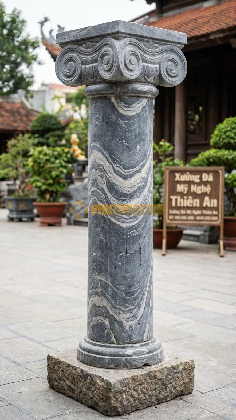 Cột Đá Vân Mây Ionic Vòng Xoáy Đầu Cột Xoắn Ốc Đối Xứng Tinh Xảo Ø 35X300 Cm