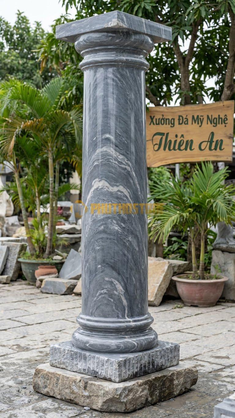 Cột Đá Vân Mây Mặt Tiền Đại Sảnh Kích Thước Khổng Lồ, Bề Mặt Bóng Kiếng Ø 60X500 Cm
