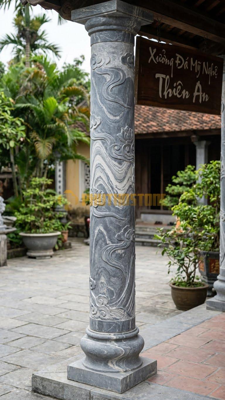 Cột Đá Vân Mây Mây Tản Hoa Văn Mây Trôi Nhẹ Nhàng, Thanh Thoát 25X25X240 Cm