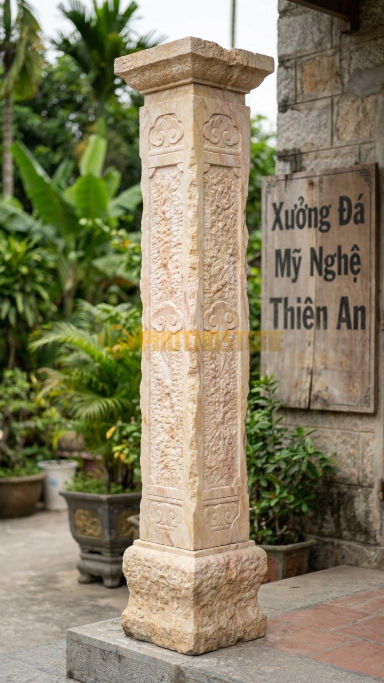 Cột Đá Vàng Nghệ An Đá Chẻ Bề Mặt Thô Ráp, Không Mài Bóng 30X30X220 Cm