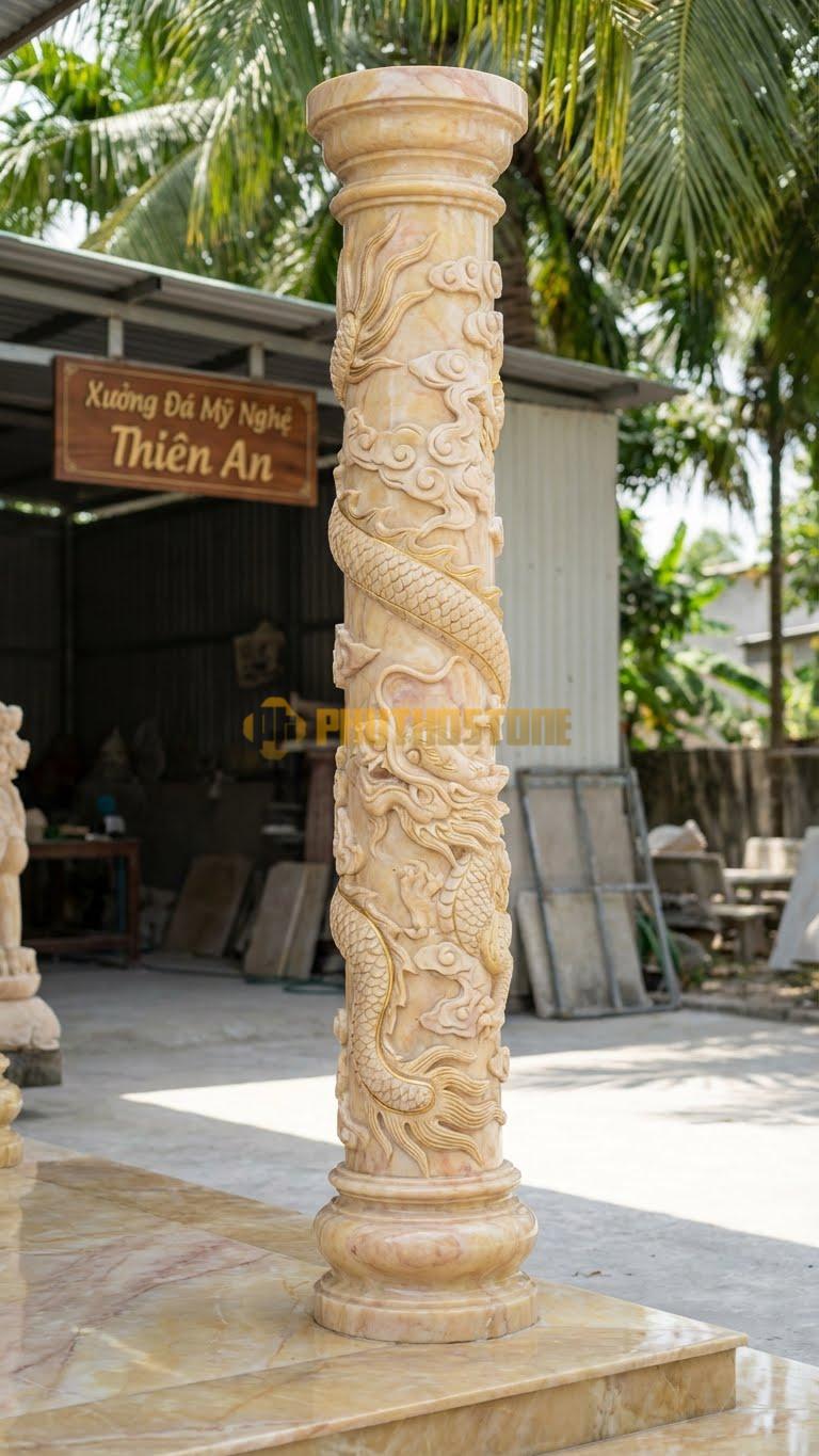 Cột Đá Vàng Nghệ An Điểm Vàng Các Rãnh Soi Được Sơn Hoặc Mạ Kim Loại Ø 38X320 Cm