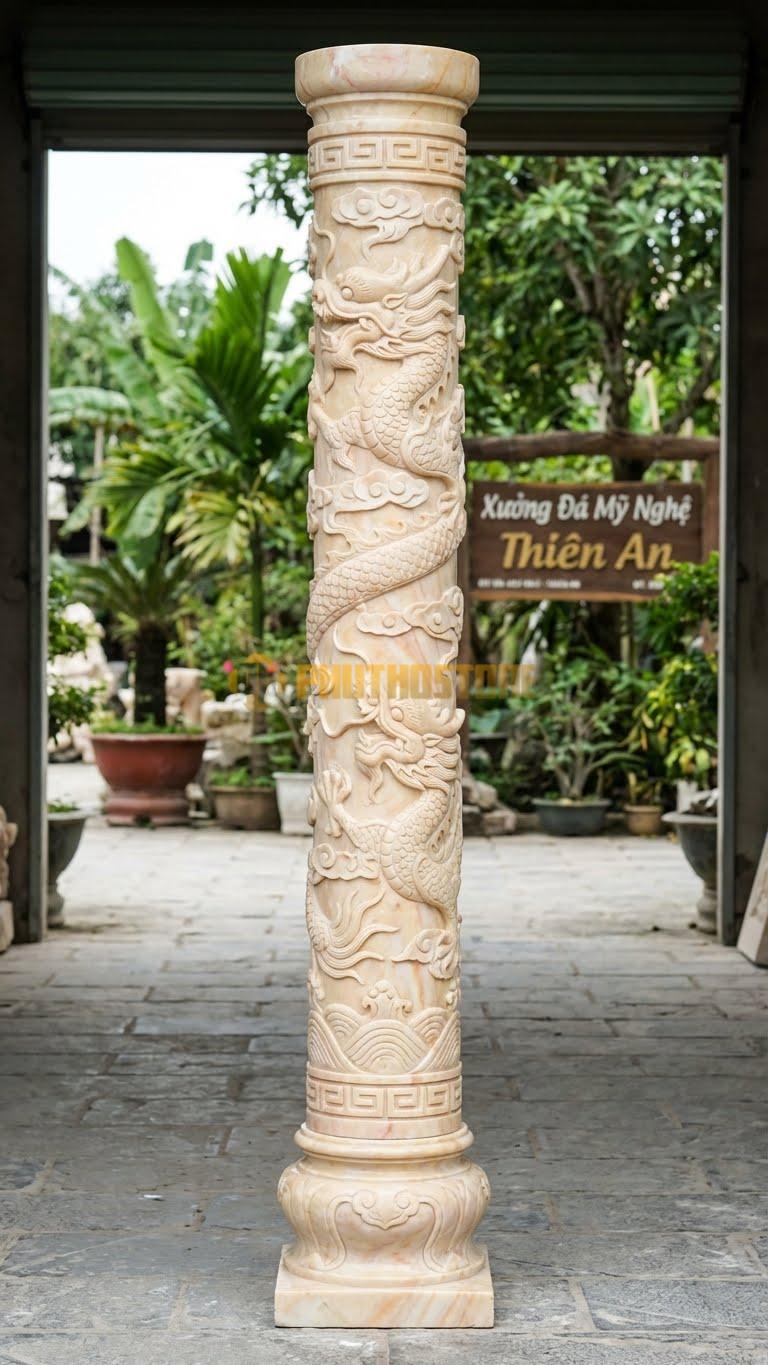 Cột Đá Vàng Nghệ An Gỗ Hóa Đá Điêu Khắc Giả Vân Gỗ Cổ Xưa Ø 25X200 Cm