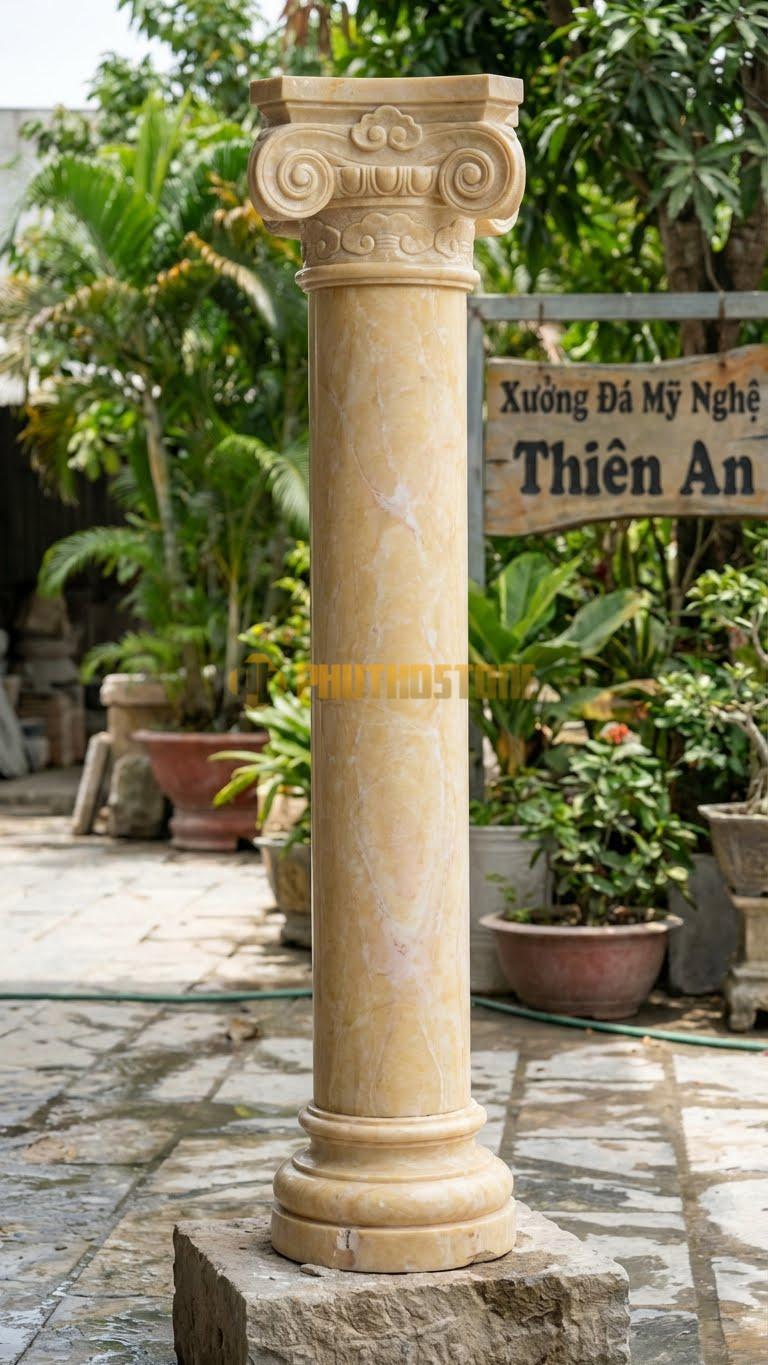 Cột Đá Vàng Nghệ An Ionic Vòng Xoáy Đầu Cột Xoắn Ốc Đối Xứng Tinh Xảo Ø 35X300 Cm