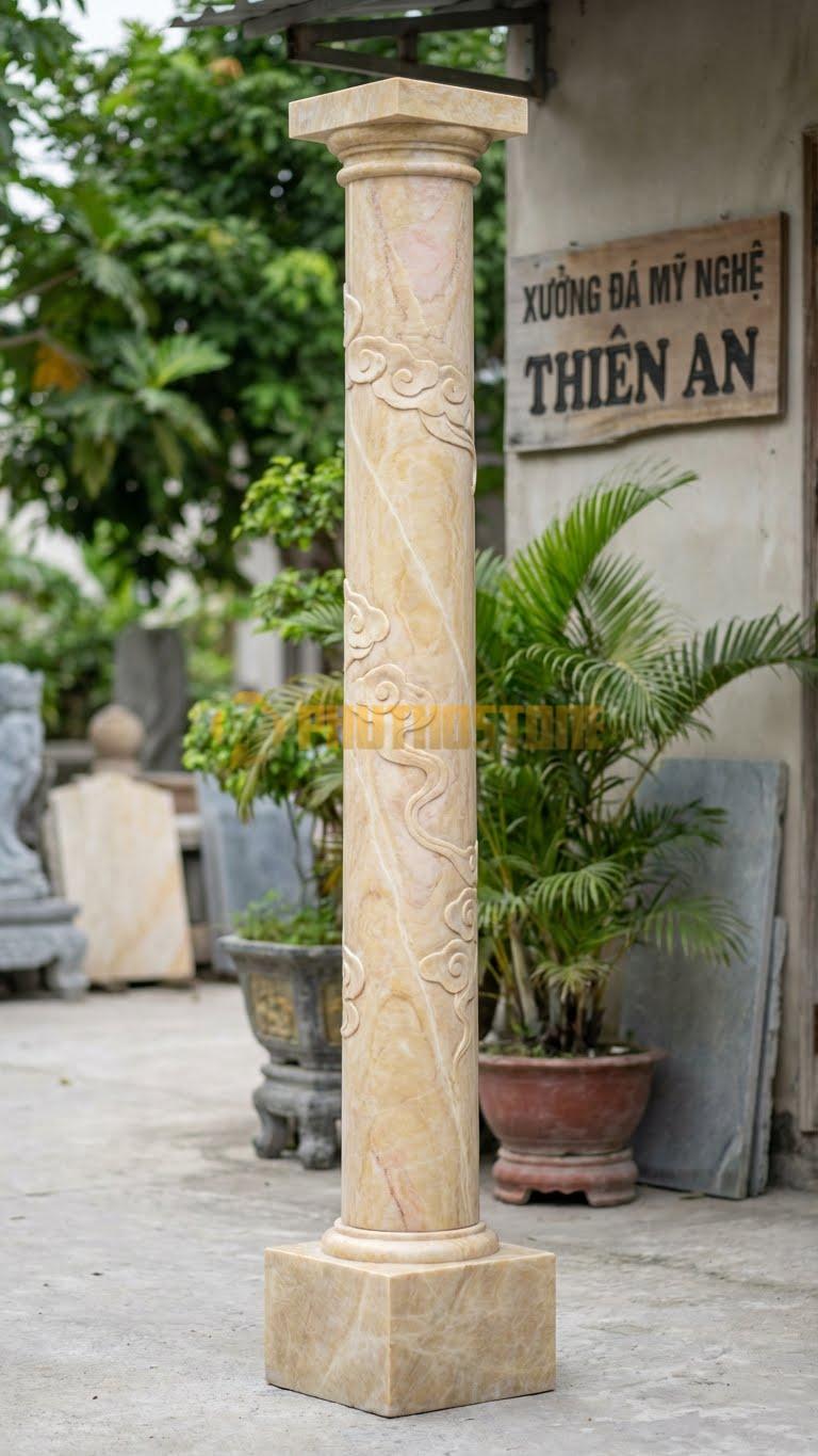 Cột Đá Vàng Nghệ An Mây Tản Hoa Văn Mây Trôi Nhẹ Nhàng, Thanh Thoát 25X25X240 Cm