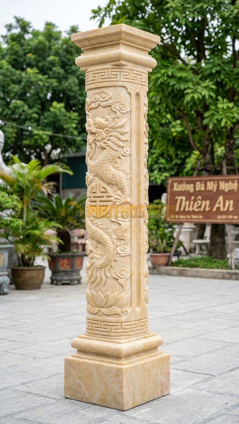 Cột Đá Vàng Nghệ An Thủy Đài Cột Có Rãnh Dẫn Nước Chảy Từ Đỉnh 35X35X160 Cm