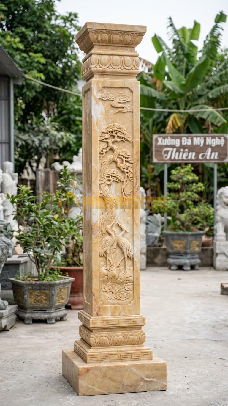 Cột Đá Vàng Nghệ An Tùng Hạc Cảnh Chim Hạc Dưới Gốc Tùng Cổ Thụ 40X40X320 Cm
