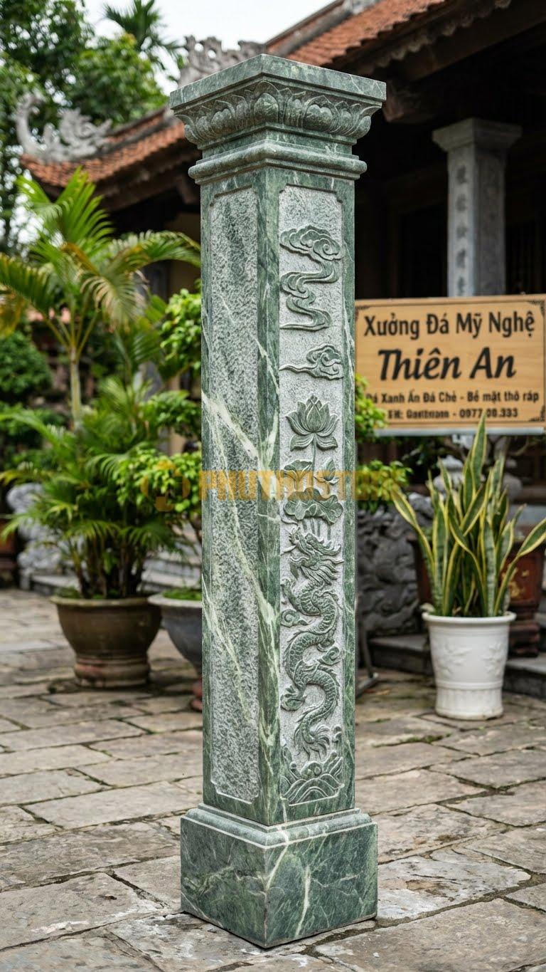Cột Đá Xanh Ấn Đá Chẻ Bề Mặt Thô Ráp, Không Mài Bóng 30X30X220 Cm