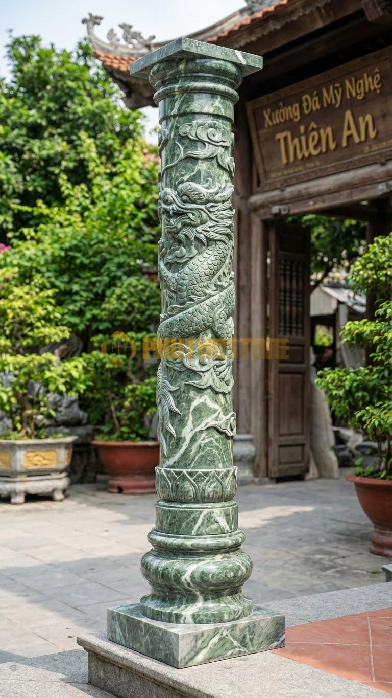 Cột Đá Xanh Ấn Đá Tổ Ong Bề Mặt Đục Lỗ Tự Nhiên Kiểu Đá Cổ 25X25X150 Cm