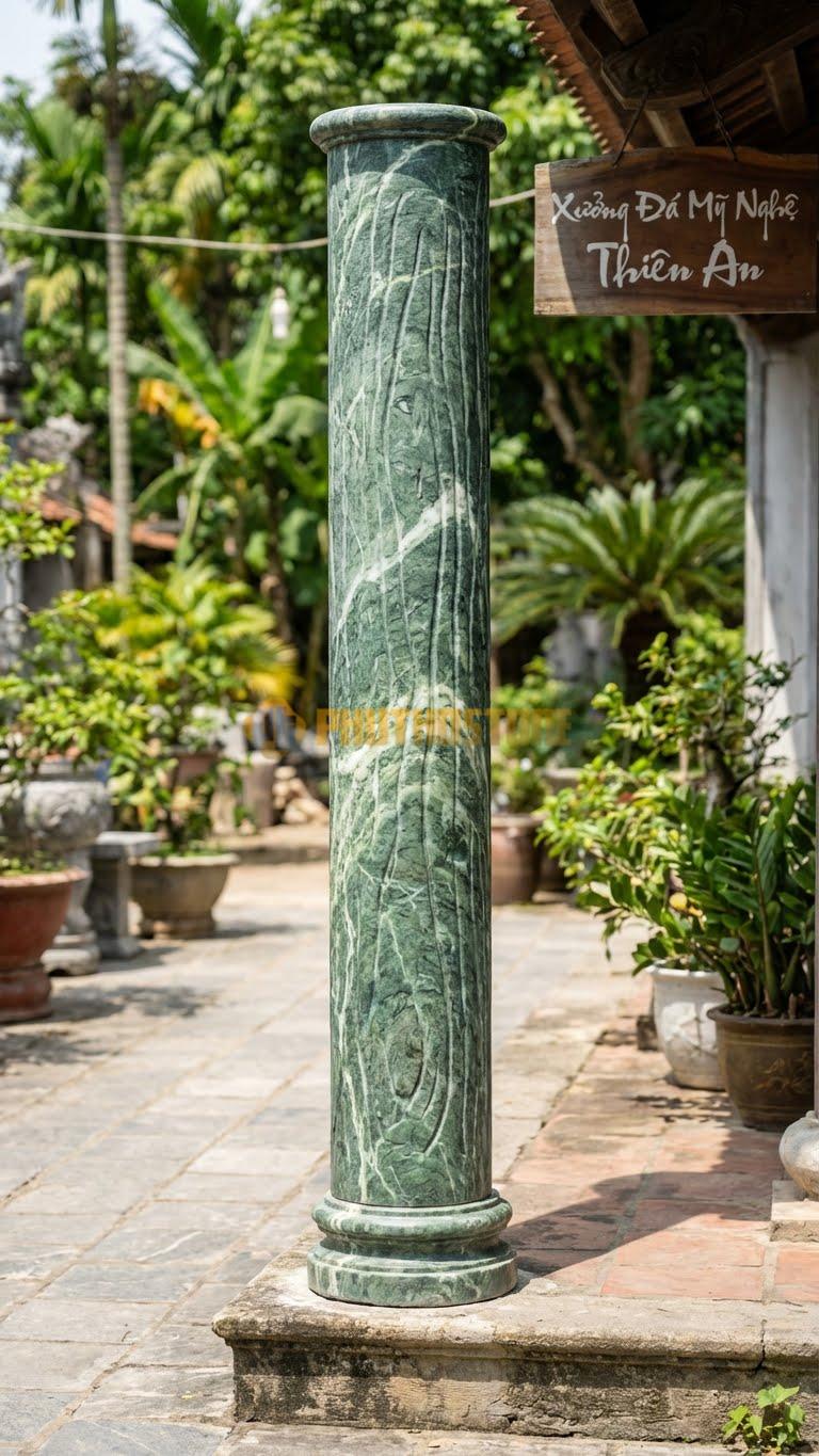 Cột Đá Xanh Ấn Gỗ Hóa Đá Điêu Khắc Giả Vân Gỗ Cổ Xưa Ø 25X200 Cm